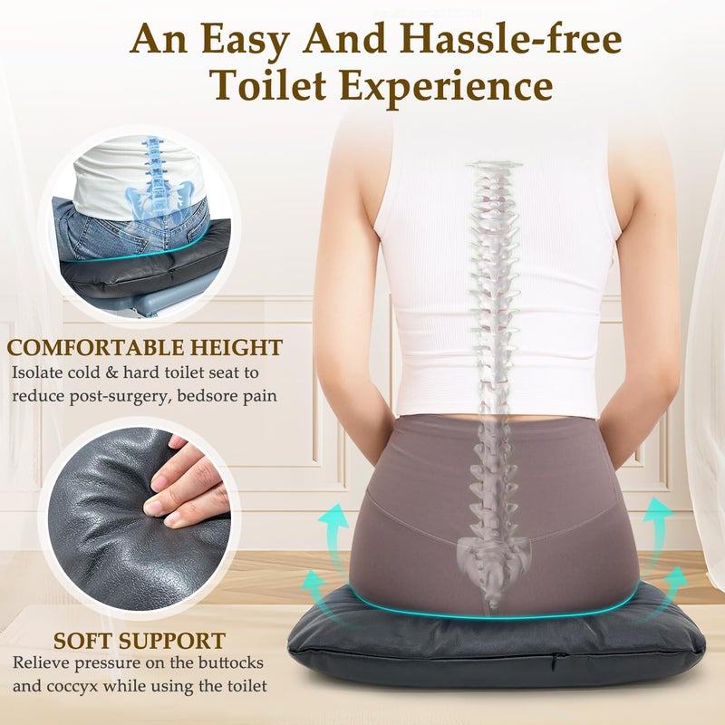 KAVIL Toilet Seat Cushion for Seniors Padded Booster Toilet Seat for Elderly Elongated Cushioned Bedside Commode Riser Cushion for Surgery Recovery Shower Chair Padding Open Toilet Cover (Black) - Image 5